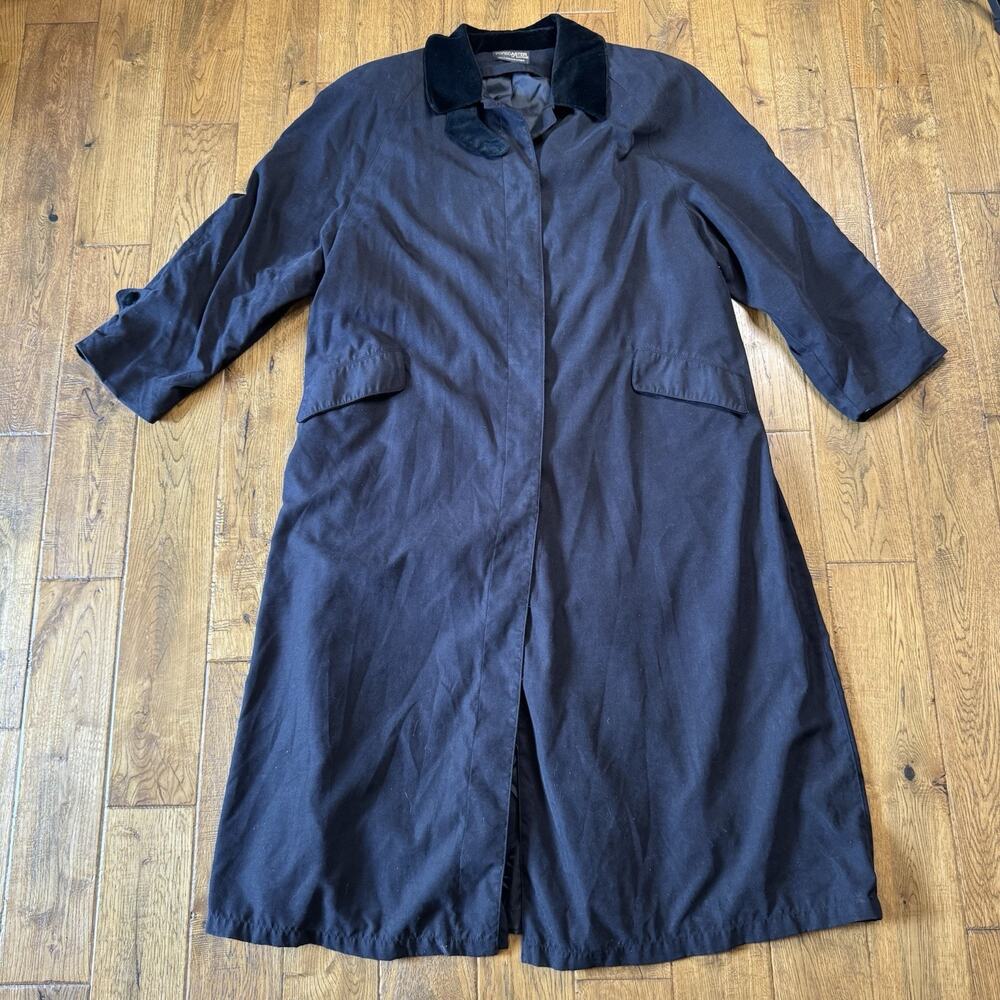 VTG Forecaster of Boston Suede Collared Trench Coat Lined Black Womens Sz 15/16